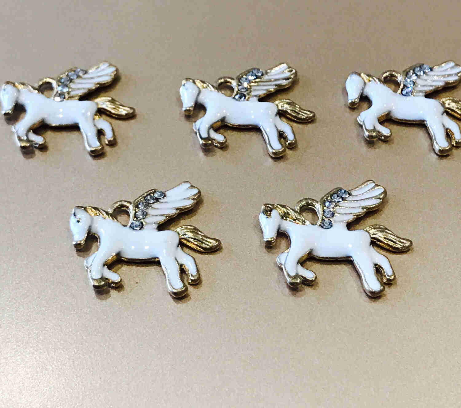 Gold Plated Pegasus Charm with Rhinestone for DIY Jewelry Making
