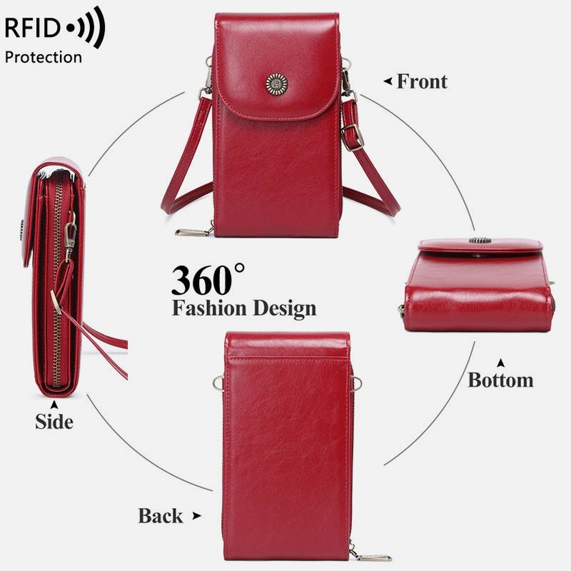 Large Capacity Genuine Leather Crossbody Phone Bag for Women