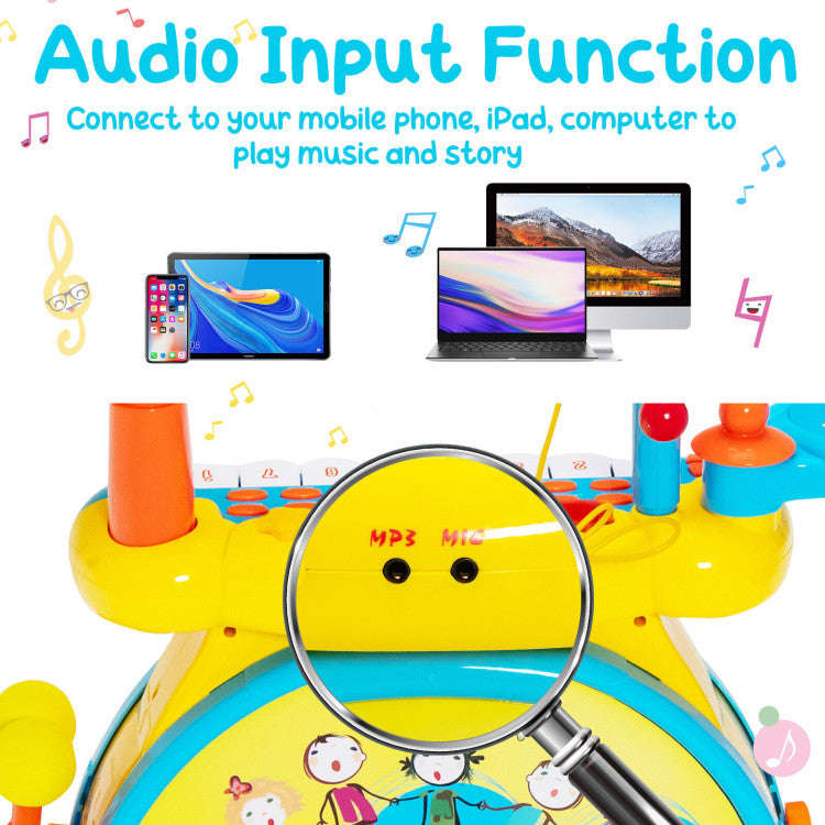 Costway 2-in-1 Kids Electronic Drum and Keyboard Set with Stool