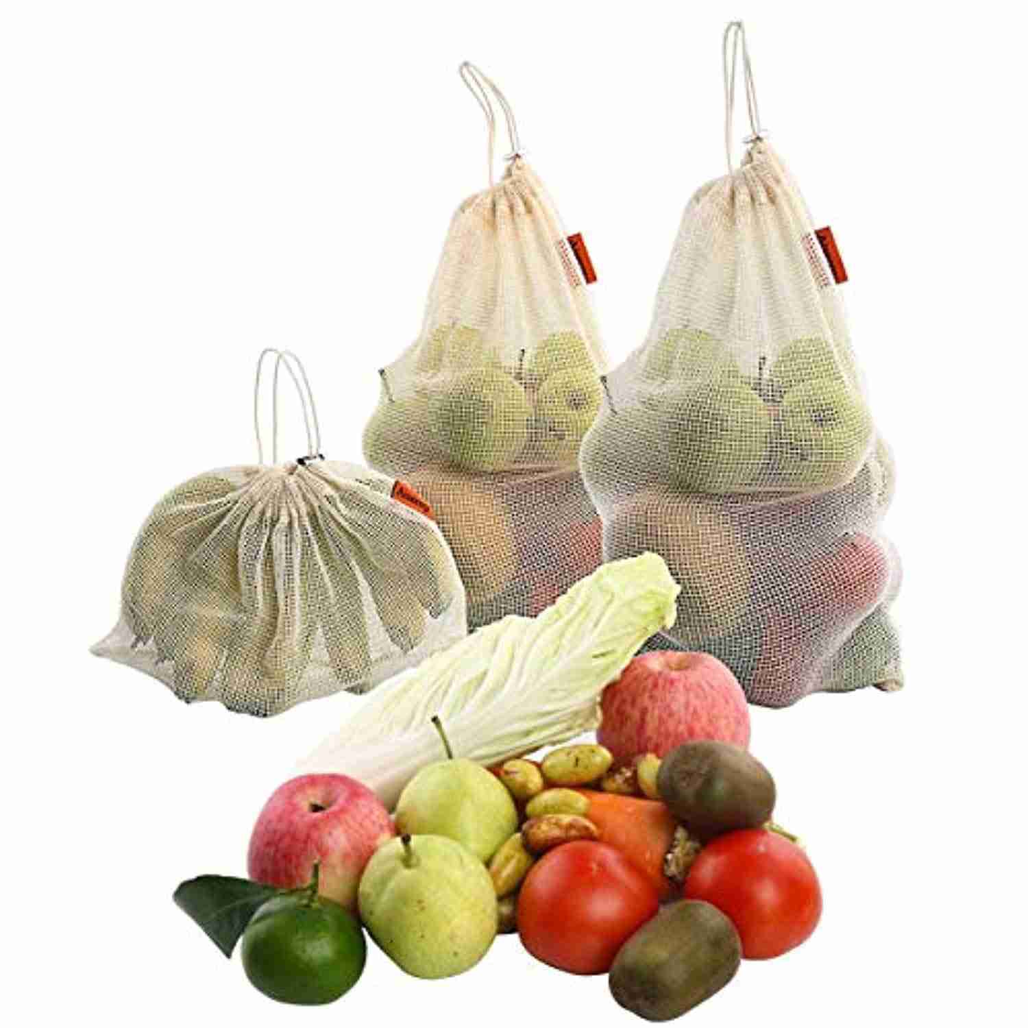Reusable Organic Cotton Produce Bags - 9 Pack, Eco-Friendly Grocery Storage with Drawstring