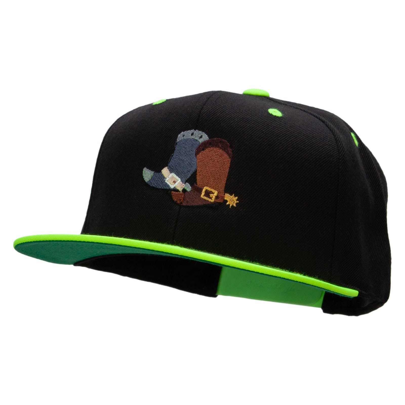 Cute Cowboy Boots Embroidered Wool Blend 2 Tone Classic Snapback Hat