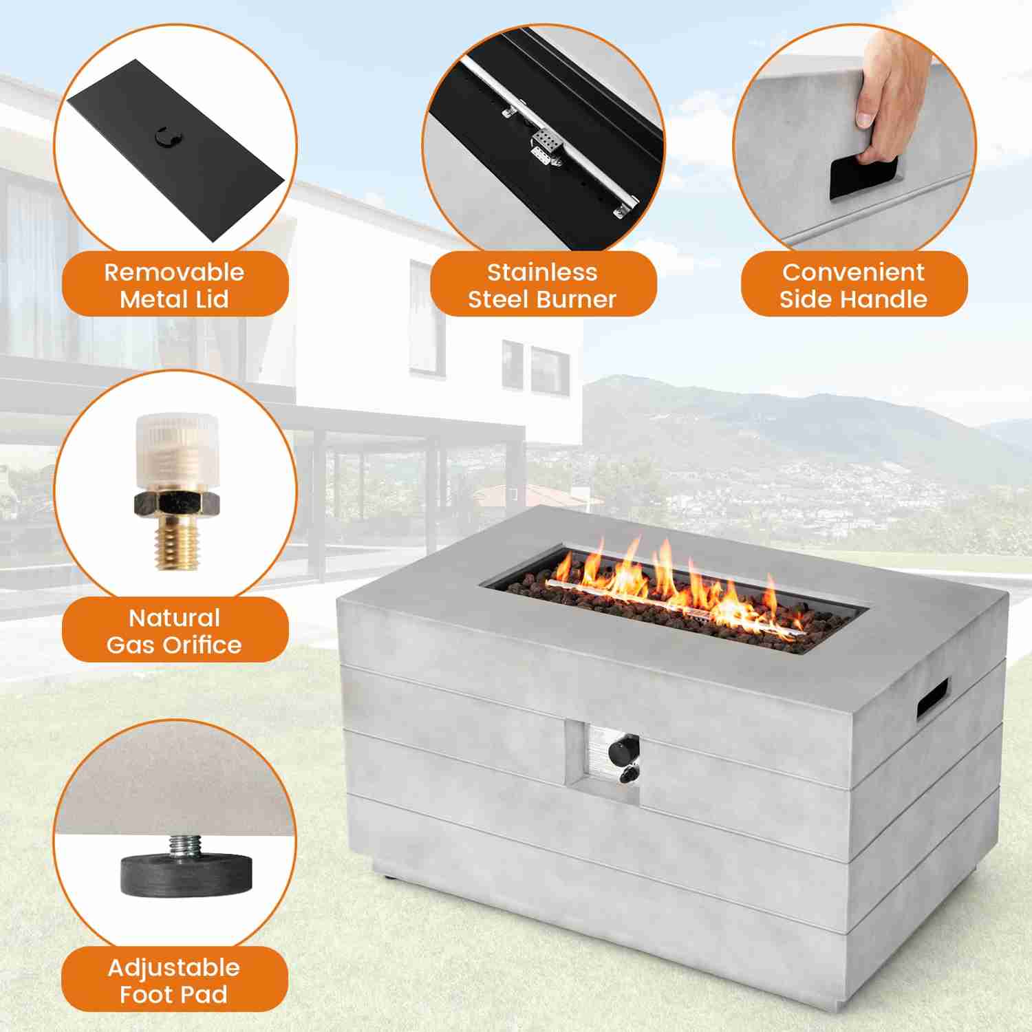 Tangkula 43-inch Concrete Propane Gas Fire Pit Table