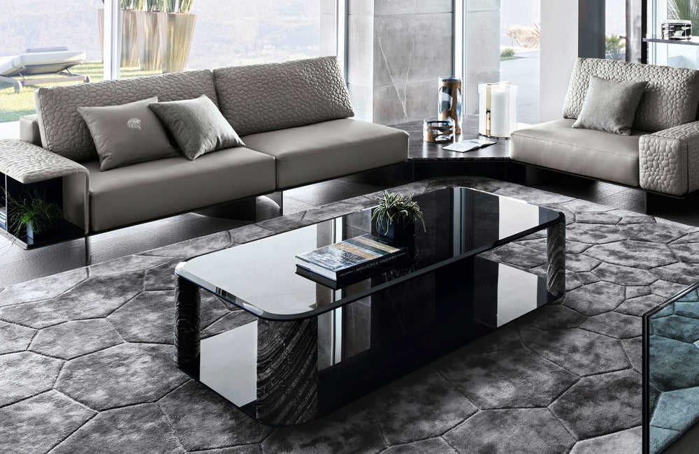 MIRAGE 2 Rectangular Cocktail Table with Smoked Glass and Kenya Black Marble Legs