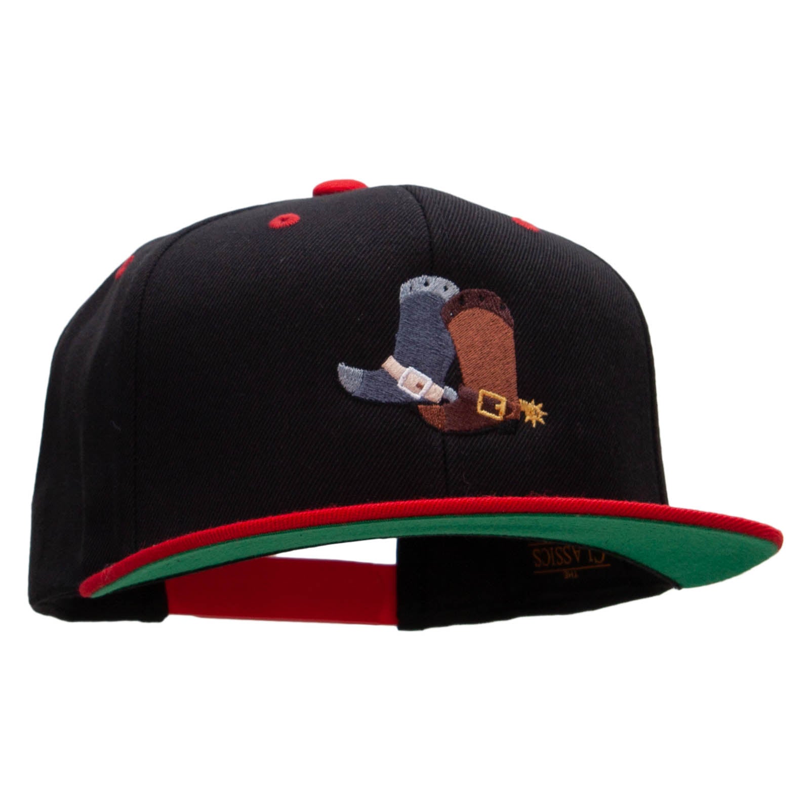 Cute Cowboy Boots Embroidered Wool Blend 2 Tone Classic Snapback Hat