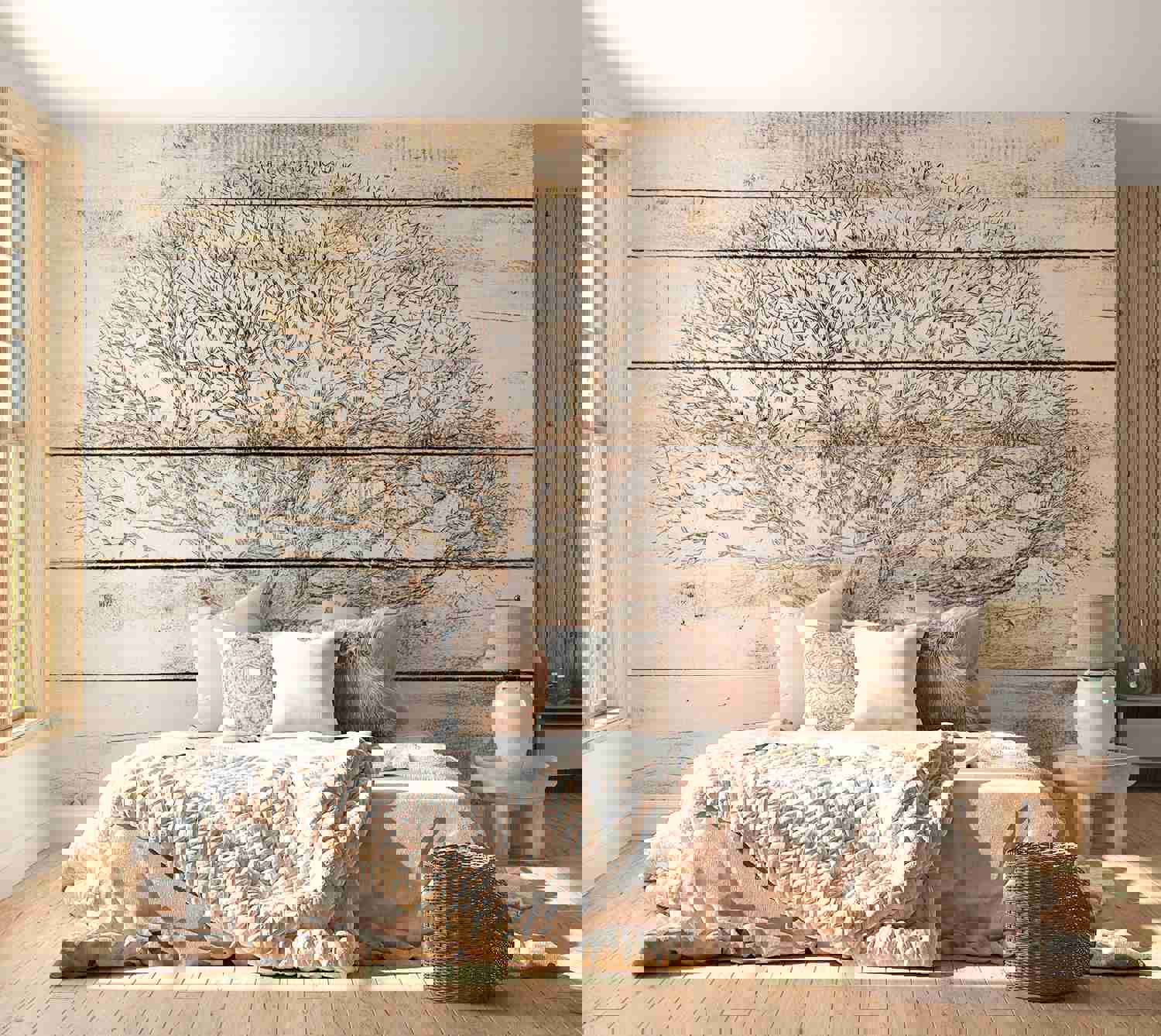 Peel & Stick Wall Mural - Tree On Wooden Boards - Removable Wall Decals