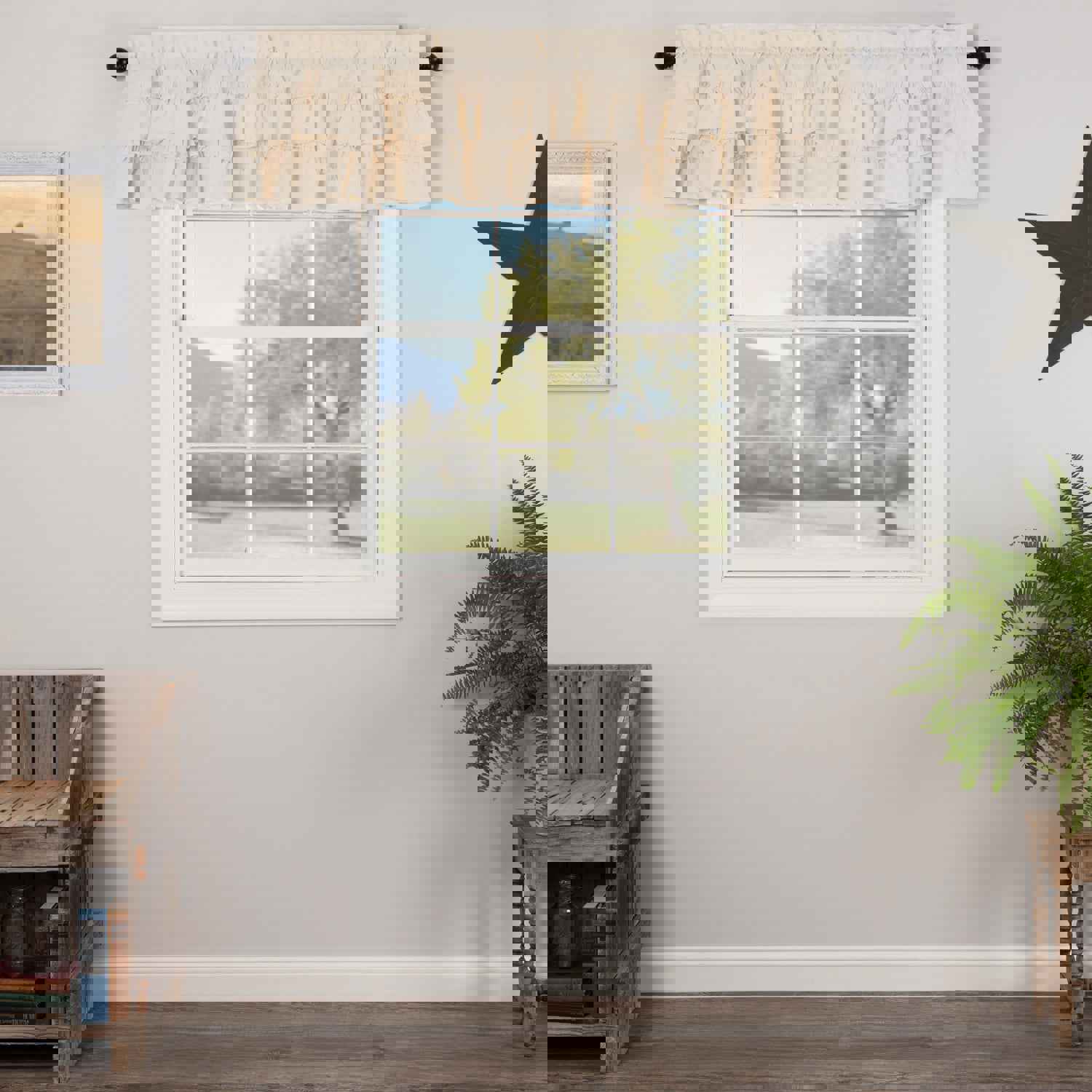 Muslin Ruffled Unbleached Natural Valance 16x72 - Modern Farmhouse Window Decor