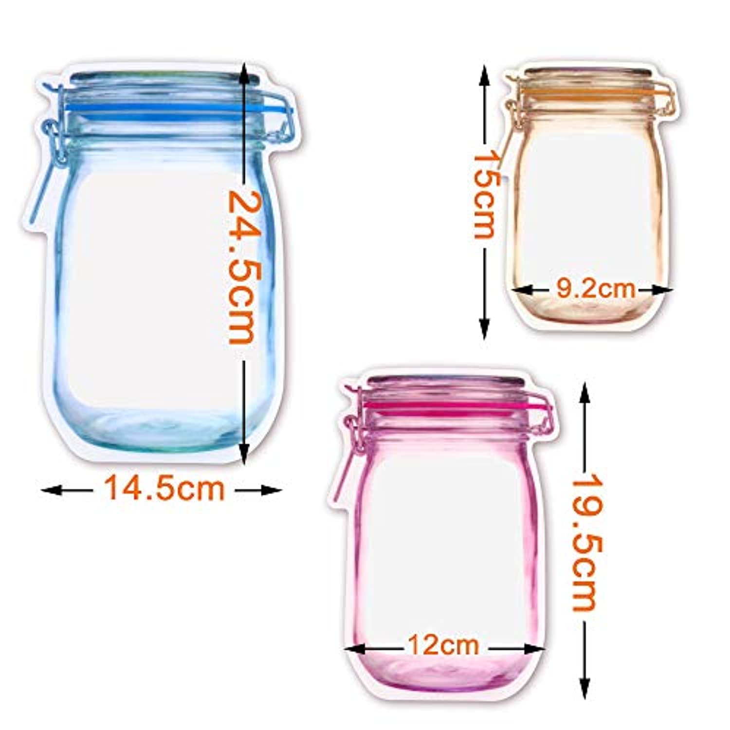 Fireboomoon 30 PCS Multi-Size Mason Jar Pattern Zipper Bags - Reusable, Airtight, Leak-Proof for Food Storage