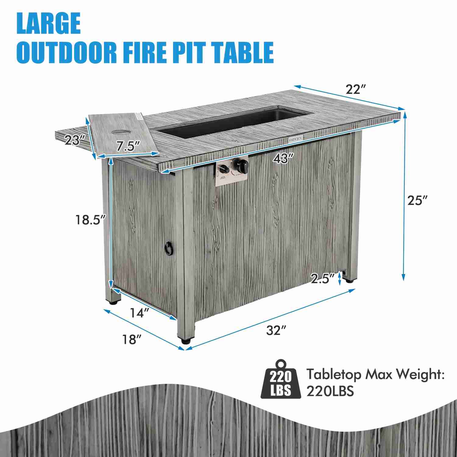 Tangkula 43 Inch Propane Fire Pit Table with Removable Lid, 50,000 BTU Outdoor Gas Fire Table
