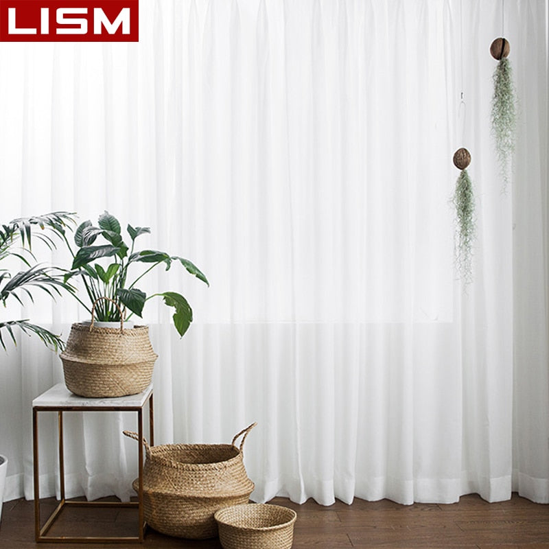 LISM Chiffon White Sheer Curtains - Modern Voile Drape for Living Room, Bedroom, and Kitchen