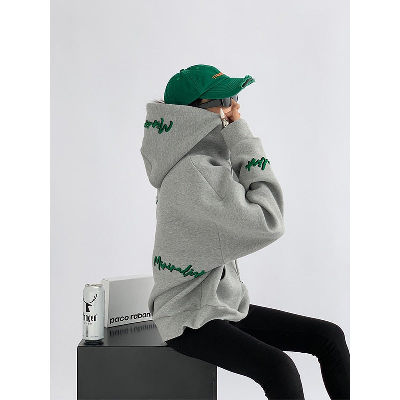 Trizchlor Korean Women's Vintage Grey Loose Pullover Hoodie with Letter Print