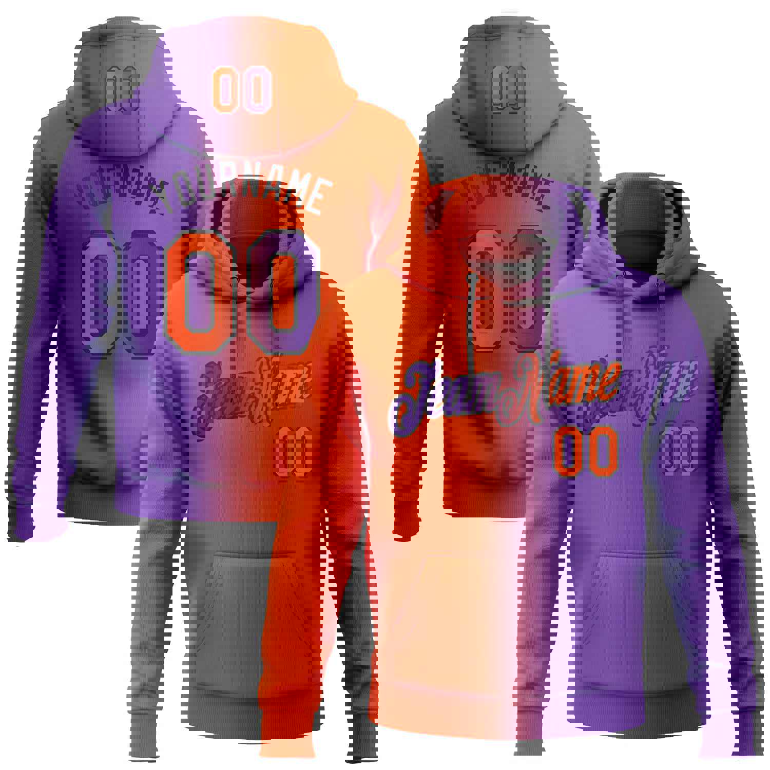 Custom Stitched Purple Orange-Black Gradient Fashion Sports Pullover Sweatshirt Hoodie