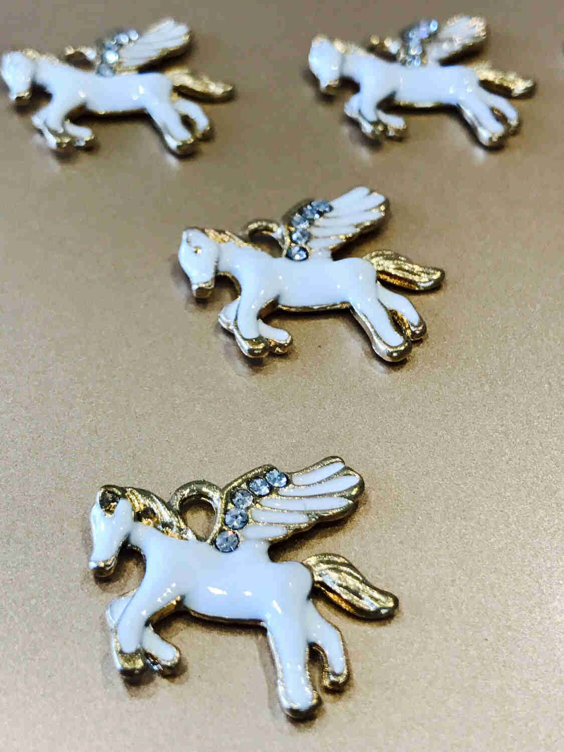 Gold Plated Pegasus Charm with Rhinestone for DIY Jewelry Making