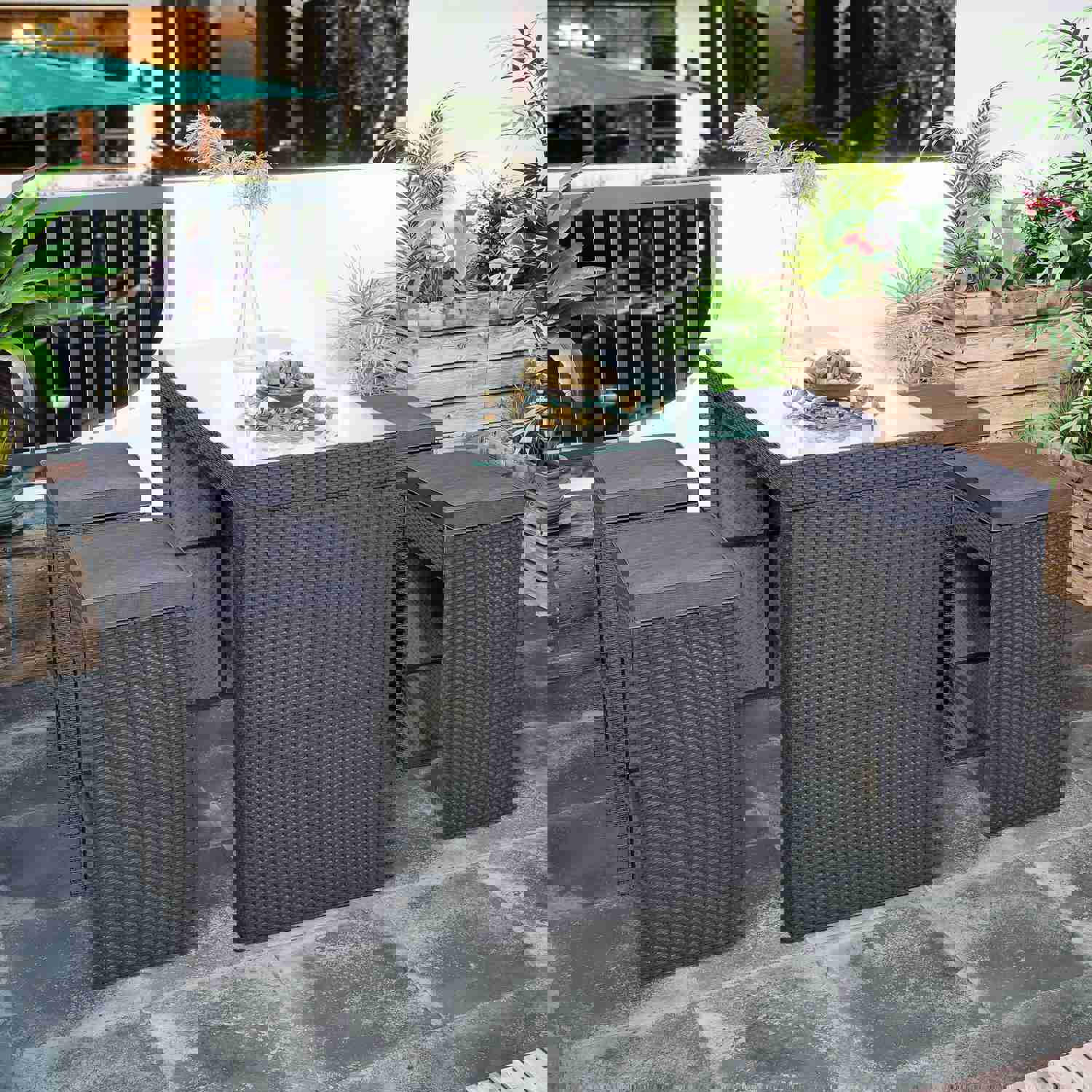 Topmax 5-piece Rattan Outdoor Patio Furniture Set with Gray Cushion and Wicker