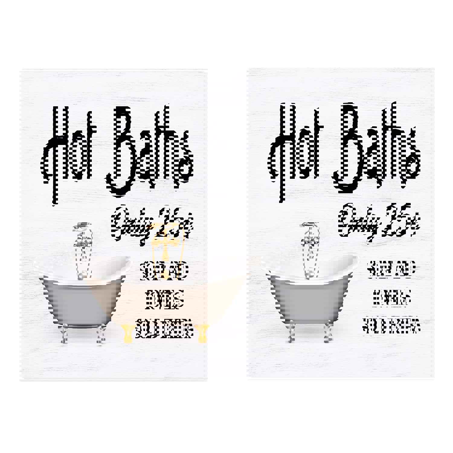 Hot Baths-Only 25 Cents-Fun Vintage Bathroom Sign -10 x 8 Country Rustic Wall Art -Ready to Frame