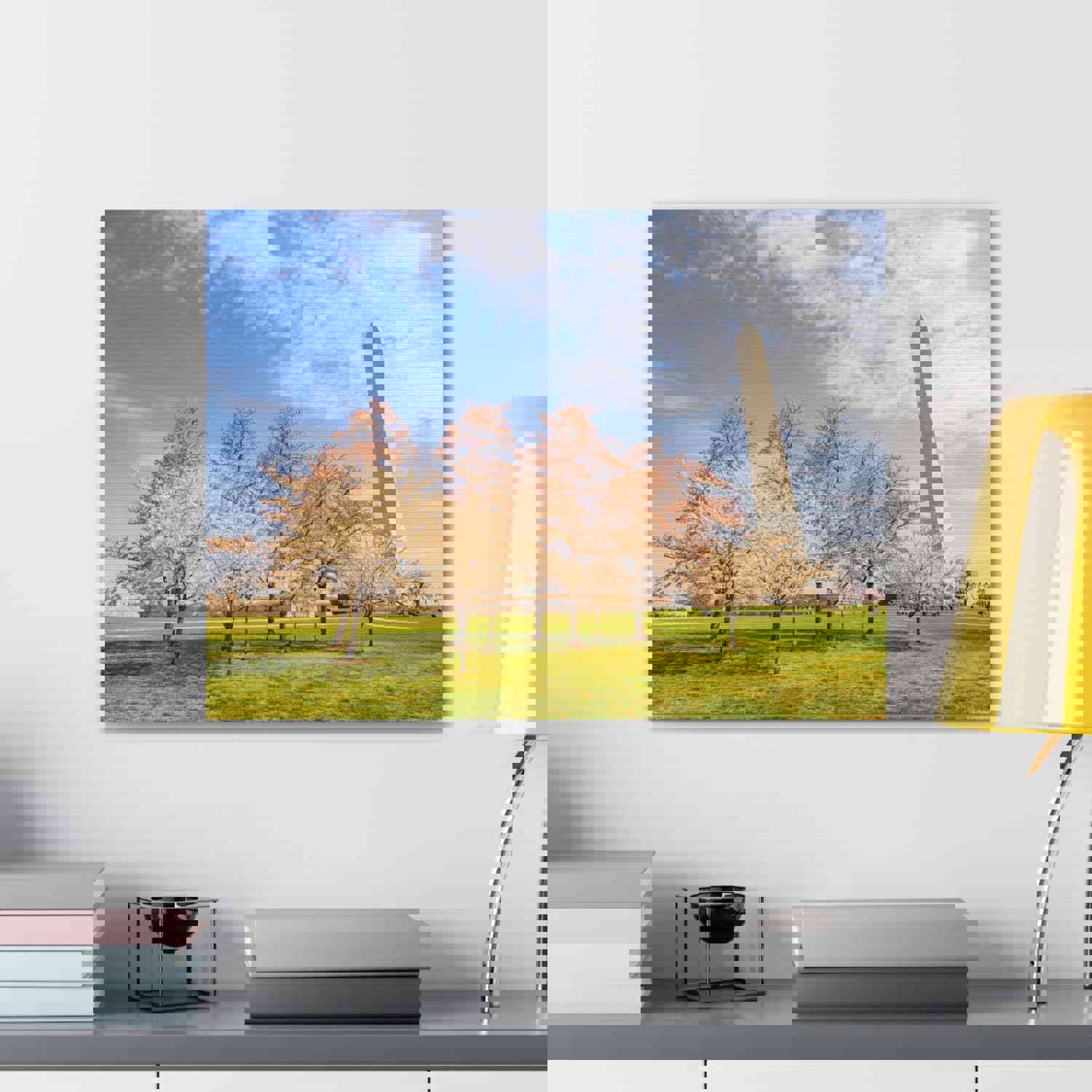 Pink Tree Cherry Blossom Festival at The National Mall Washington Modern Multicolor Scenic Nature Photography Canvas Home Office Decor Ready to Hang