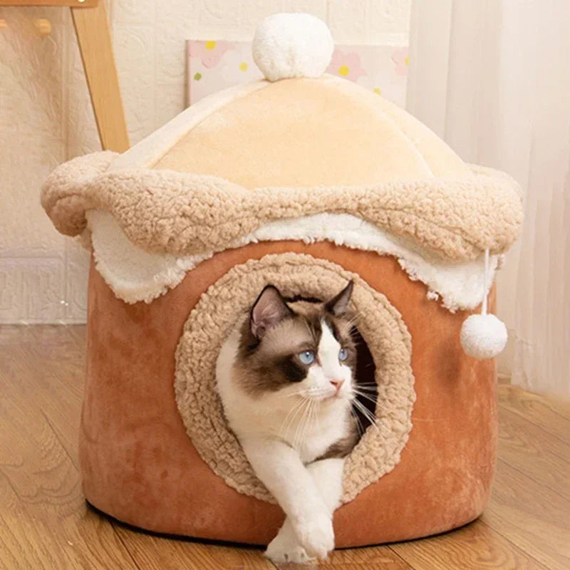 Warm Winter Cat Dog House - Geometric Ice Cream Design Pet Nest for Small to Medium Pets