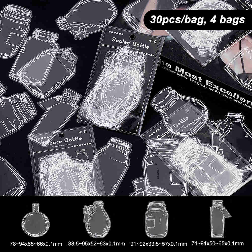 Craspire 4 Bags 4 Styles PET Adhesive Waterproof Stickers Set for DIY Scrapbook