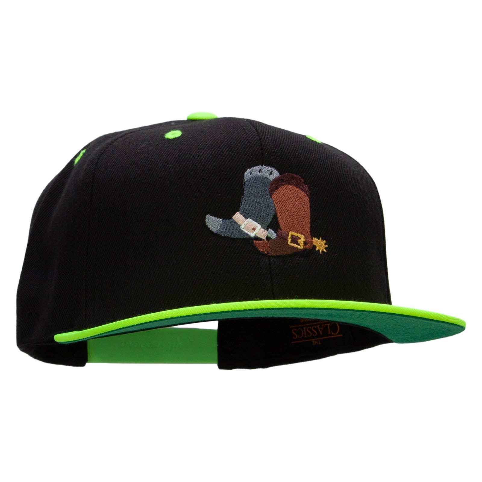 Cute Cowboy Boots Embroidered Wool Blend 2 Tone Classic Snapback Hat