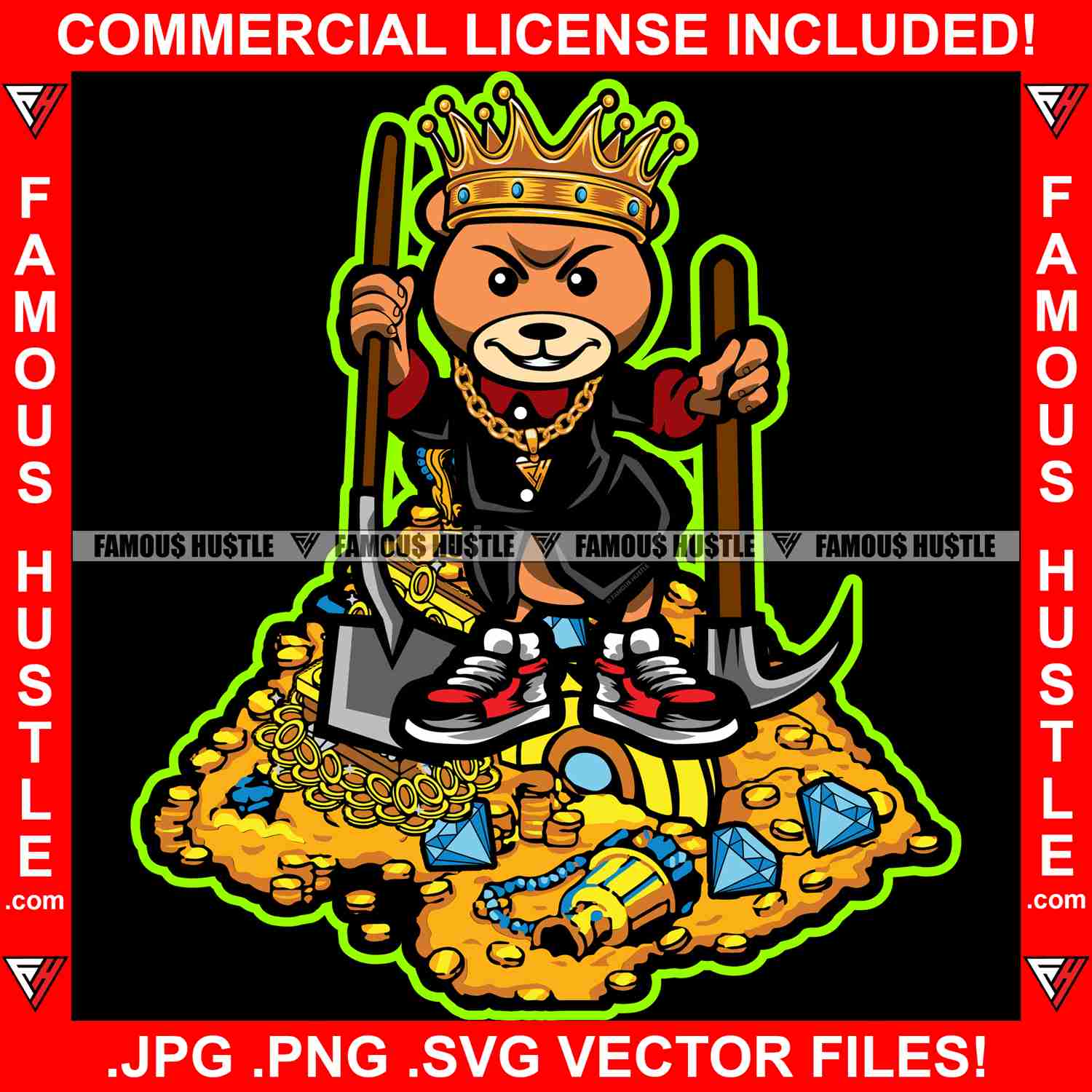 Hip Hop Gangster Teddy Bear King Graphic Design T-Shirt Print Digital Download