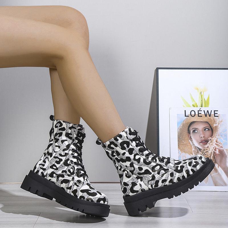Maxime Black White Leopard Cowgirl Boots