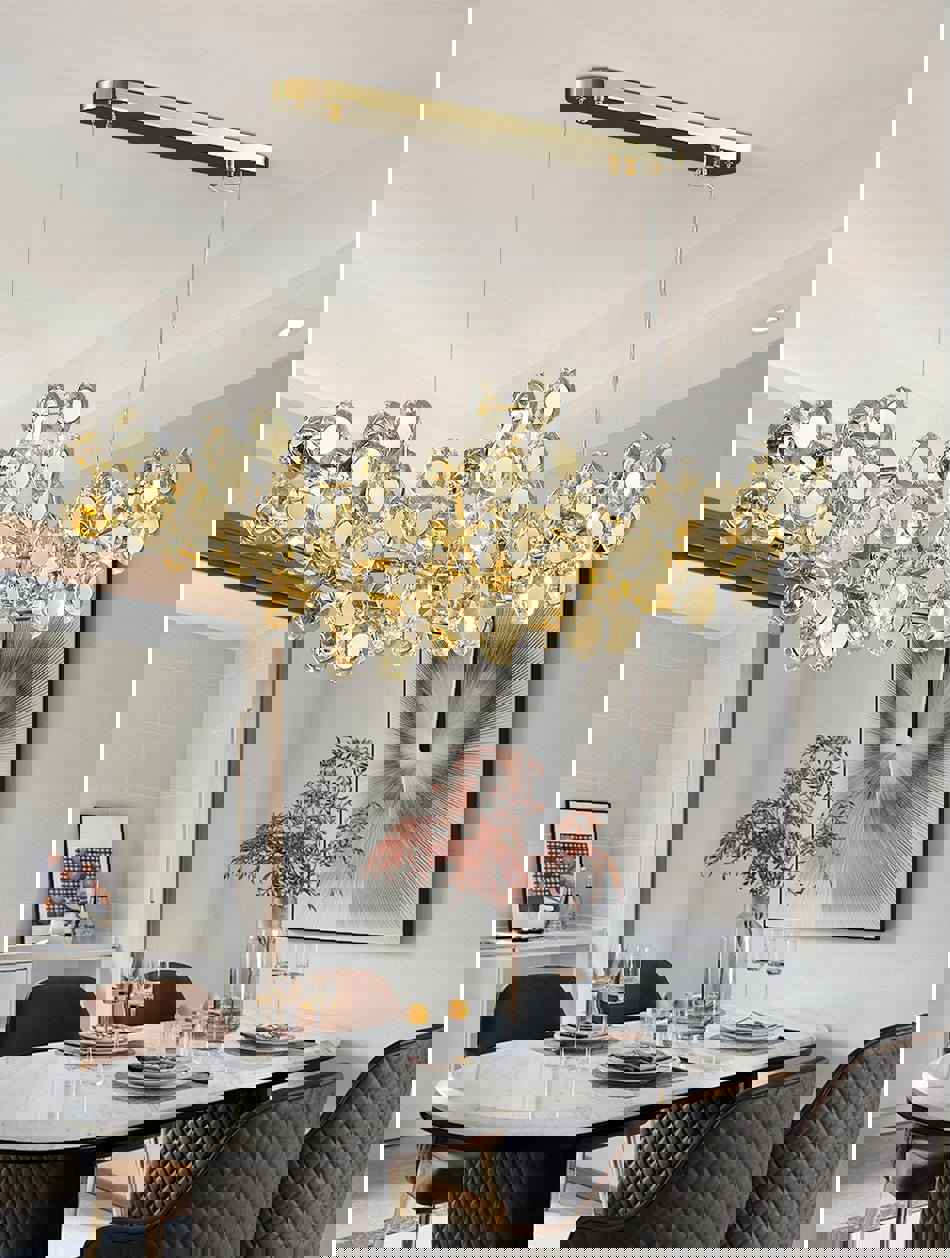 MIRODEMI® Gold Rectangular Crystal LED Chandelier - Modern Luxury Lighting for Living Room & Kitchen Island