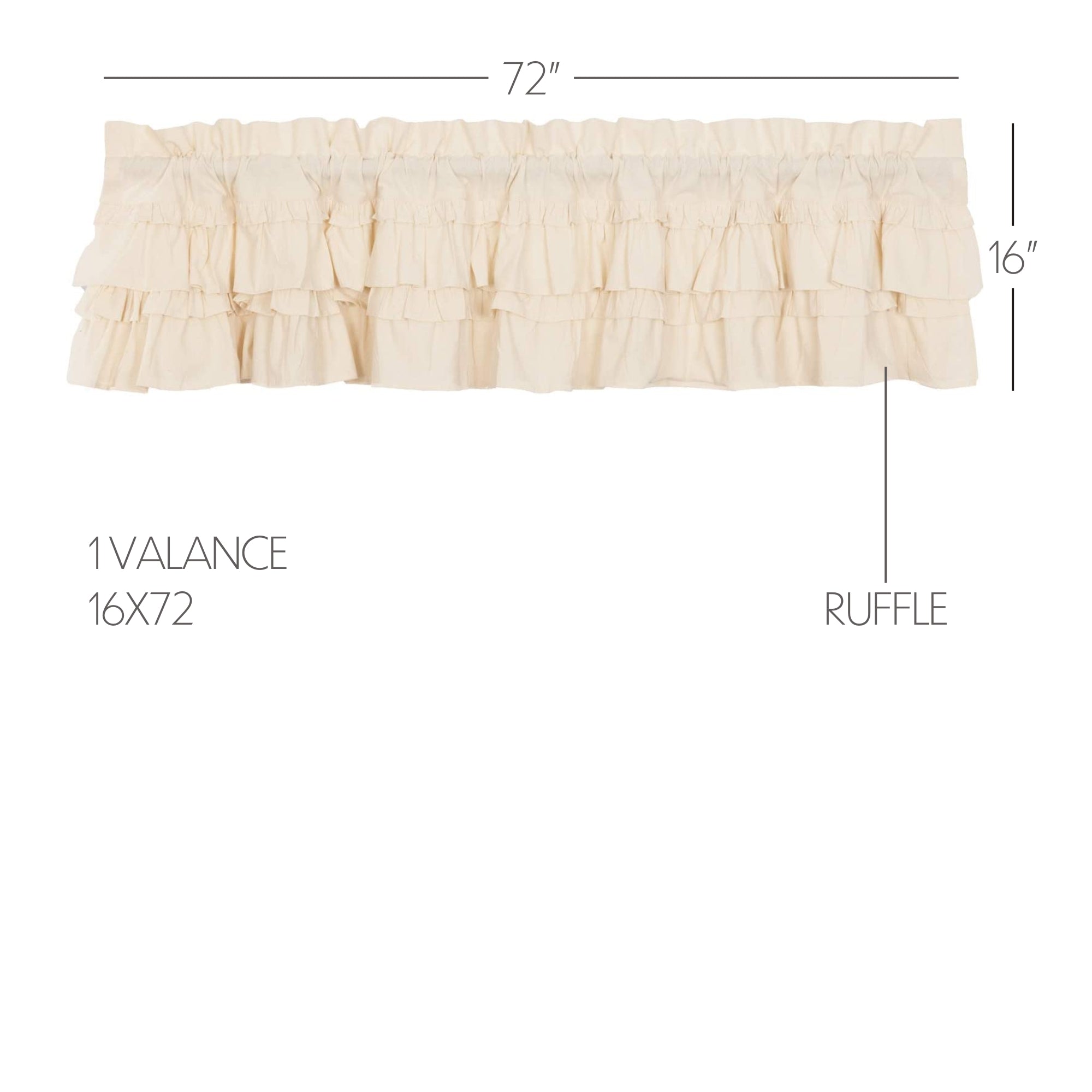 Muslin Ruffled Unbleached Natural Valance 16x72 - Modern Farmhouse Window Decor