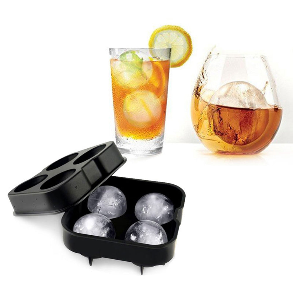 Whiskey Ice Ball Cube Maker Mold - 4 Cup Silicone Ice Sphere Tray for Drinks & Parties