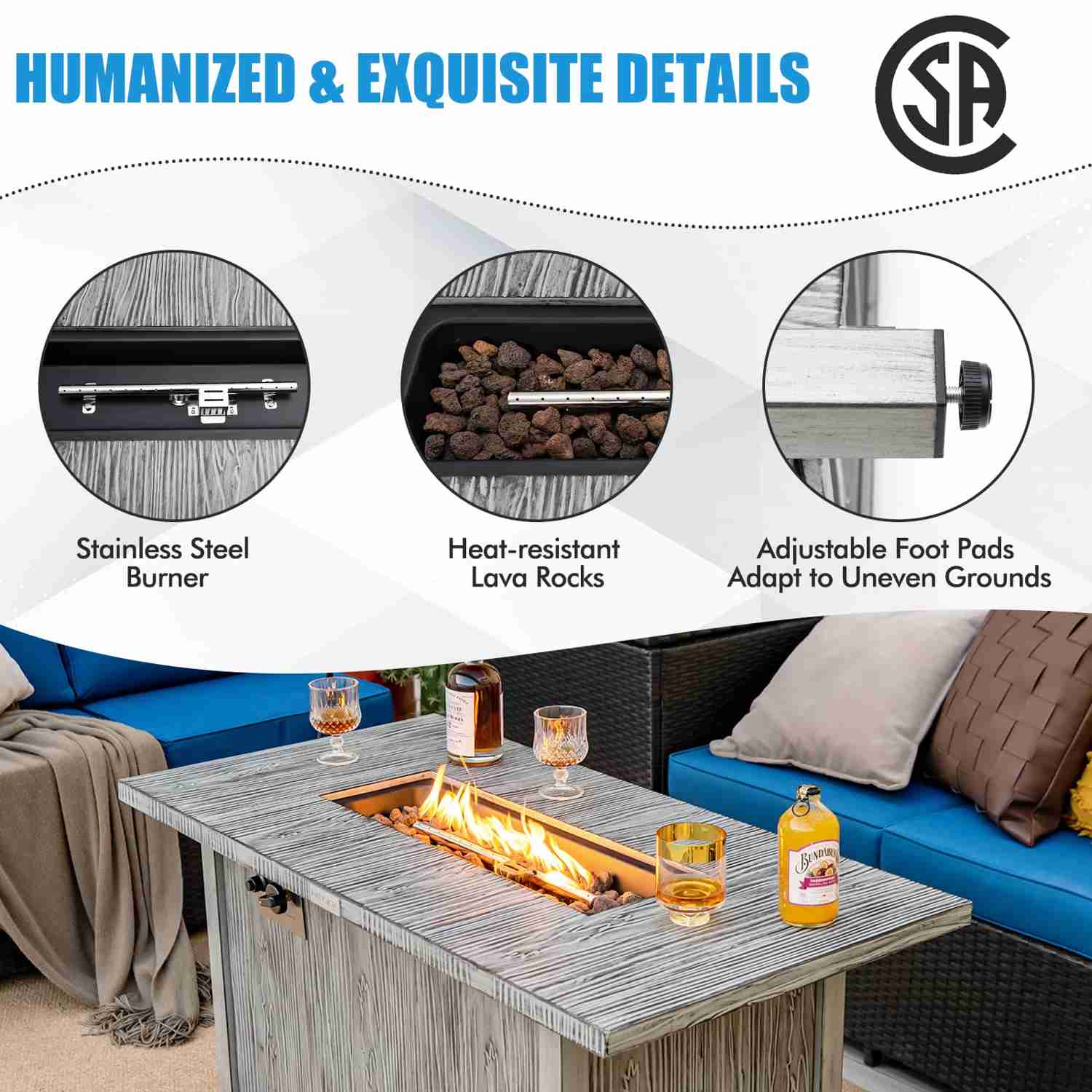Tangkula 43 Inch Propane Fire Pit Table with Removable Lid, 50,000 BTU Outdoor Gas Fire Table