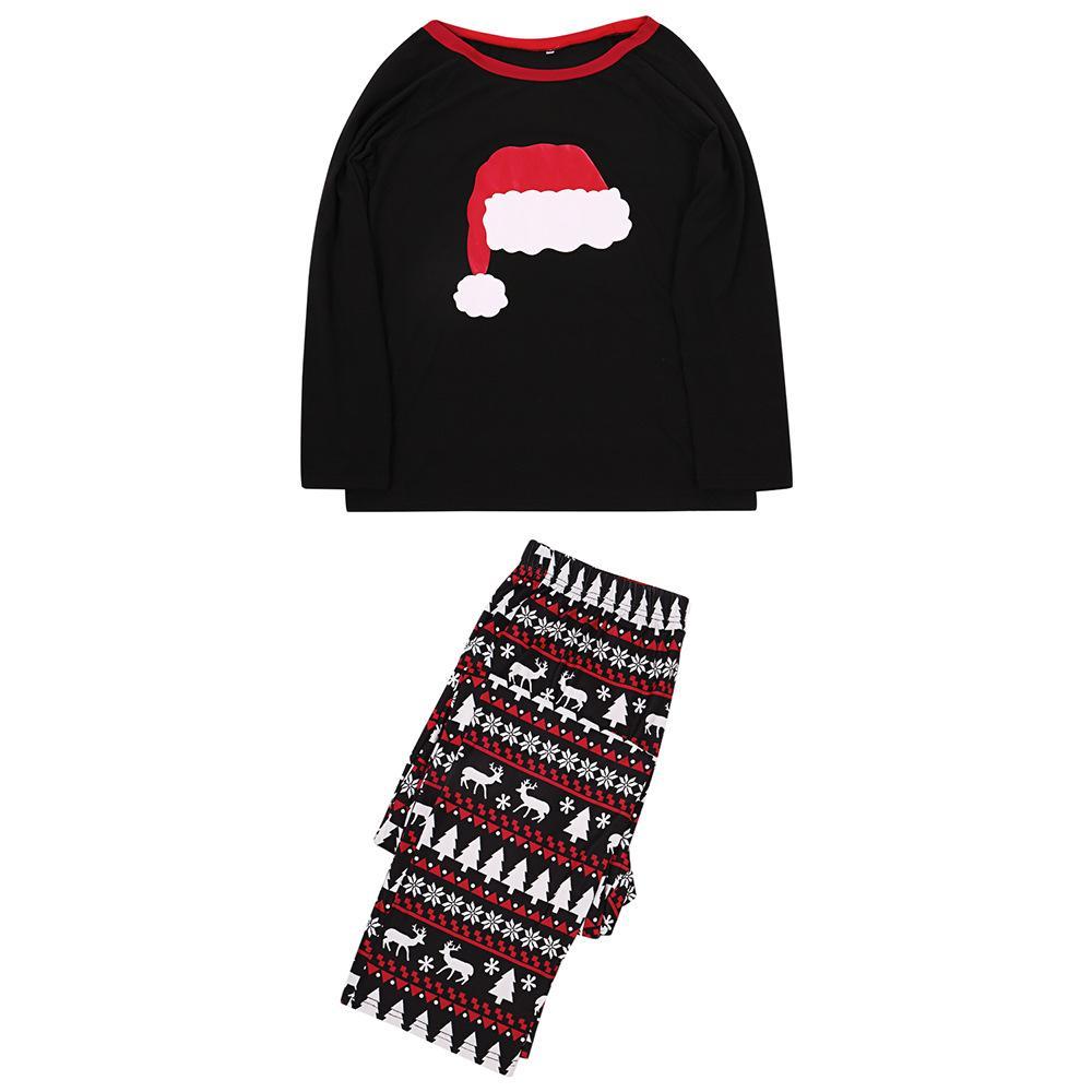 Fashion Family Christmas Hat Pattern Pajamas Set Long Sleeve 2 Pieces Sleepwear Set