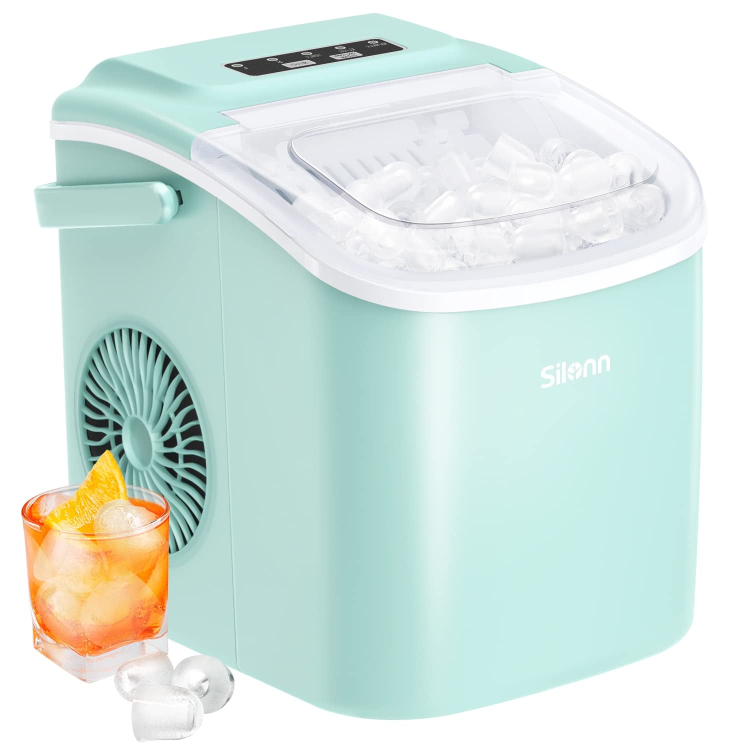 Countertop Ice Maker, 9 Cubes Ready in 6 Mins, 26Lbs in 24Hrs, Self-Cleaning, 2 Sizes of Bullet Ice, Green