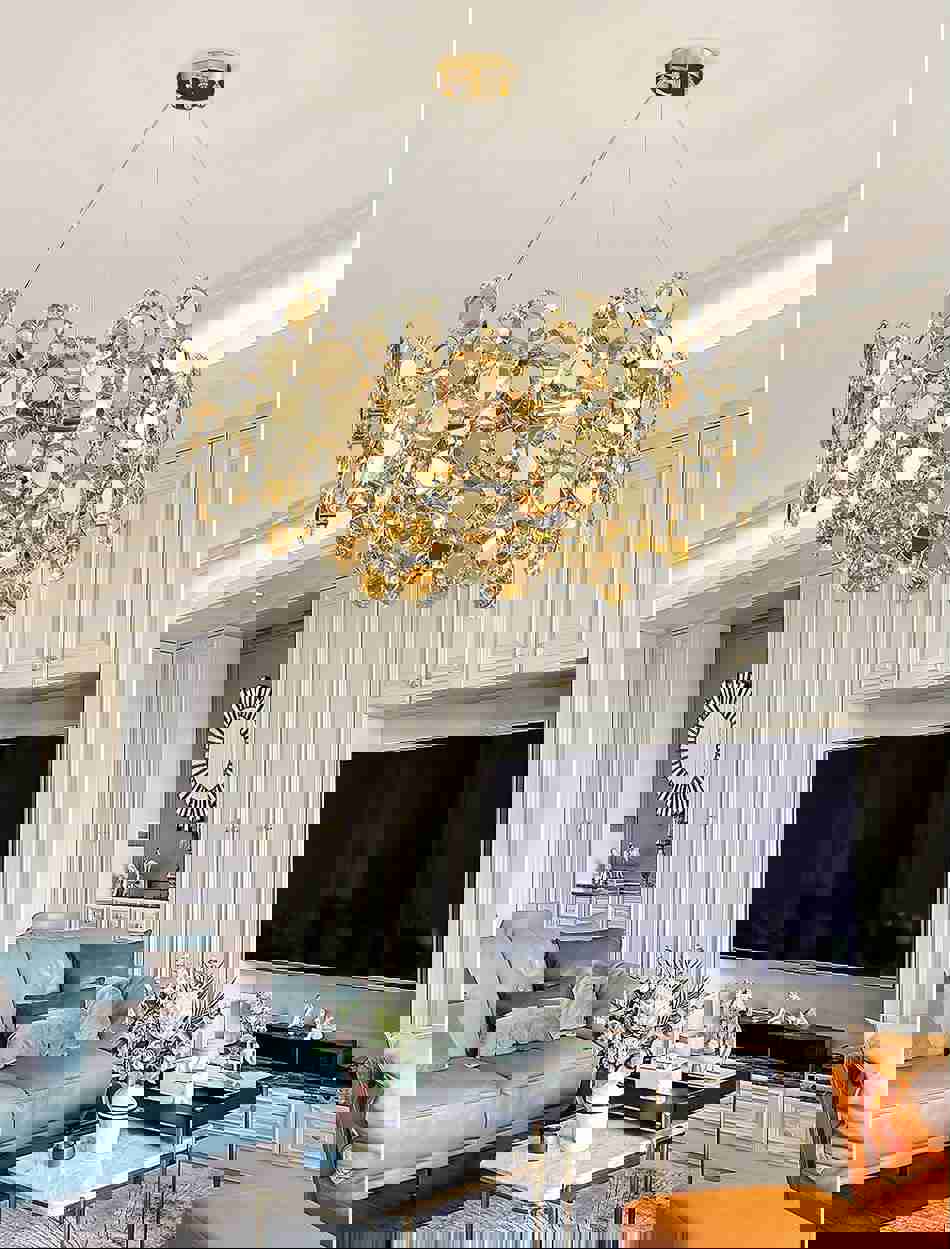 MIRODEMI® Gold Rectangular Crystal LED Chandelier - Modern Luxury Lighting for Living Room & Kitchen Island