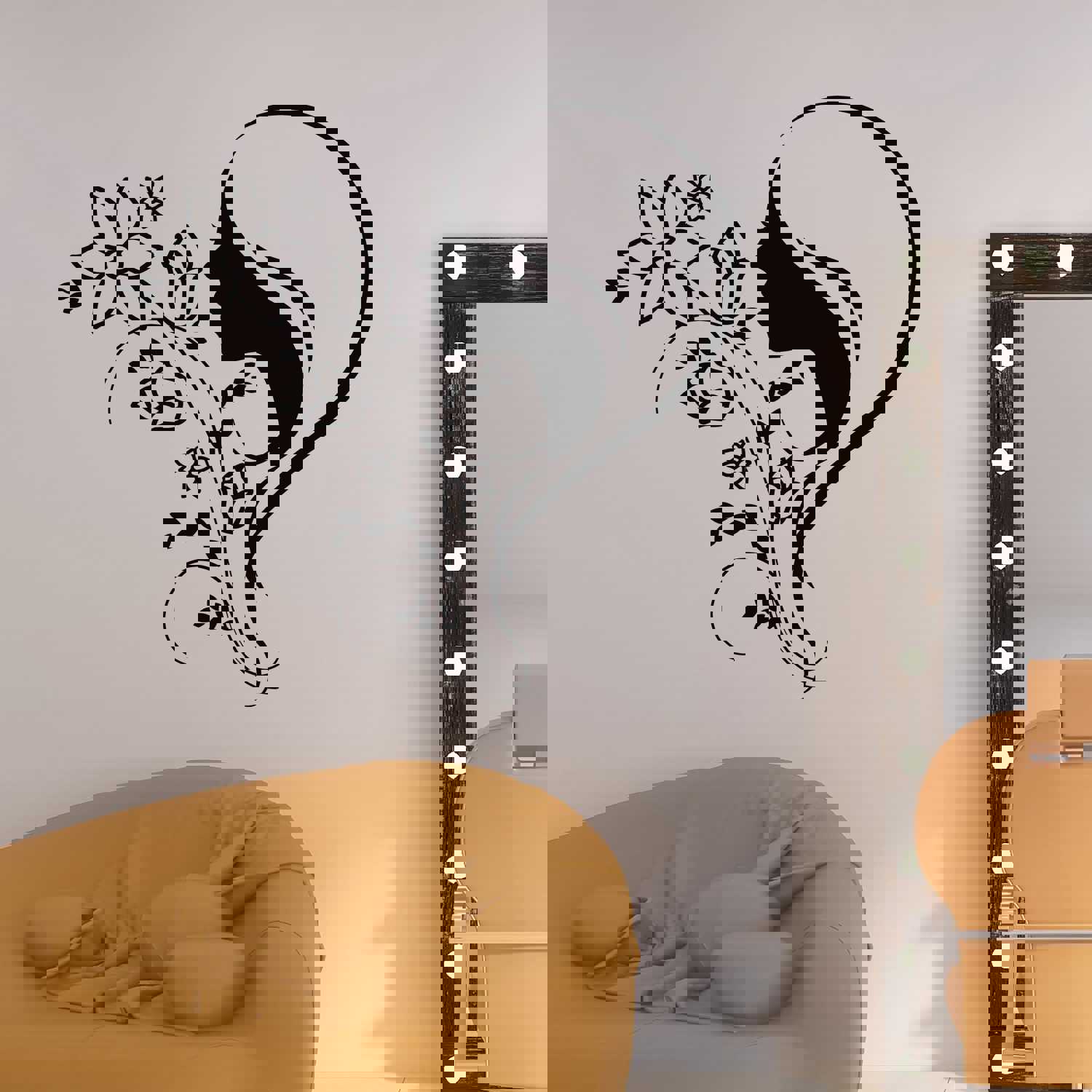 Vinyl Wall Decal Girl Face Silhouette Heart Floral Art Beauty Salon Sticker