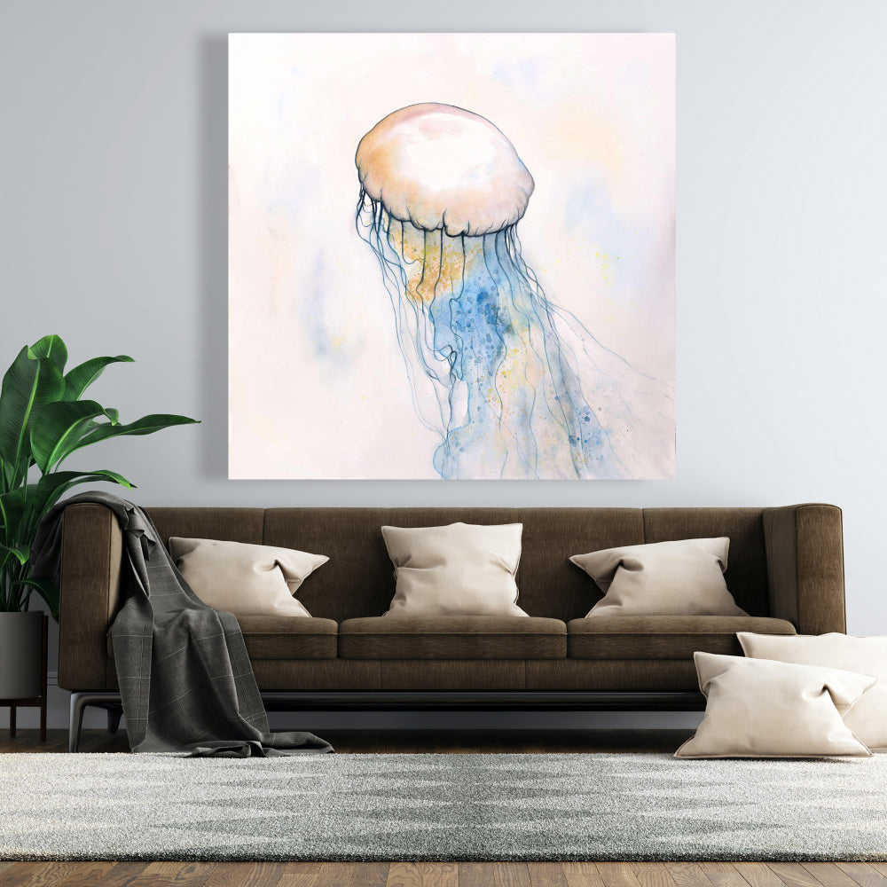 Watercolor Jellyfish Fine Art Gallery Wrapped Canvas 24x36