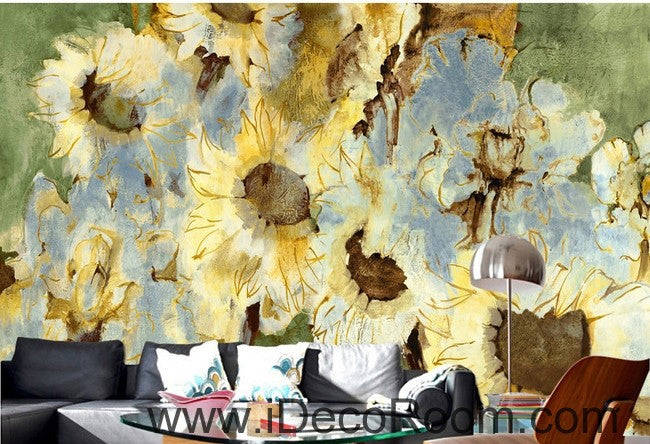 Abstract Yellow Sunflowers Flower Wallpaper Wall Decals for Home Decor