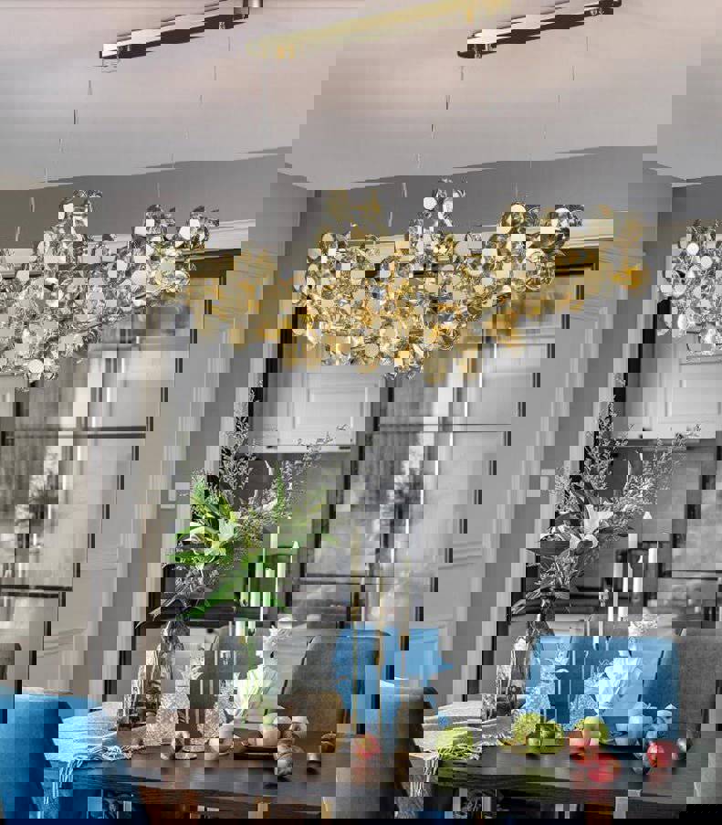 MIRODEMI® Gold Rectangular Crystal LED Chandelier - Modern Luxury Lighting for Living Room & Kitchen Island