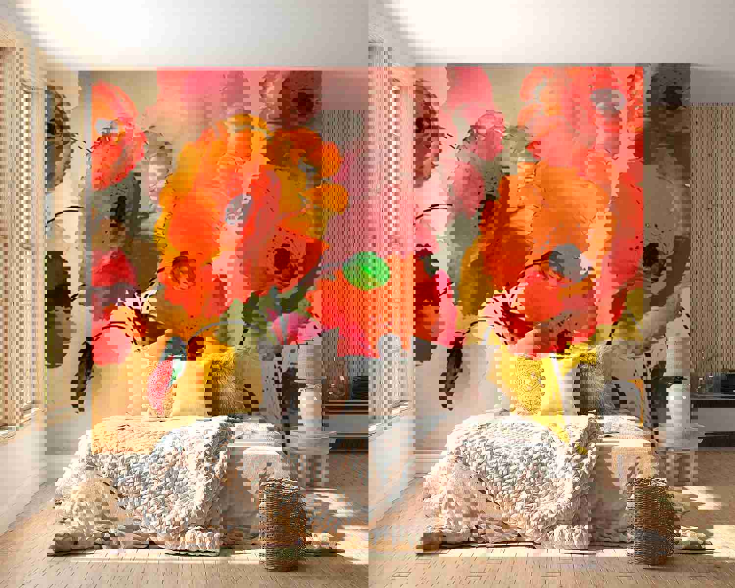 Peel & Stick Floral XXL Wall Mural - Velvet Red Poppies - Removable Wall Decals