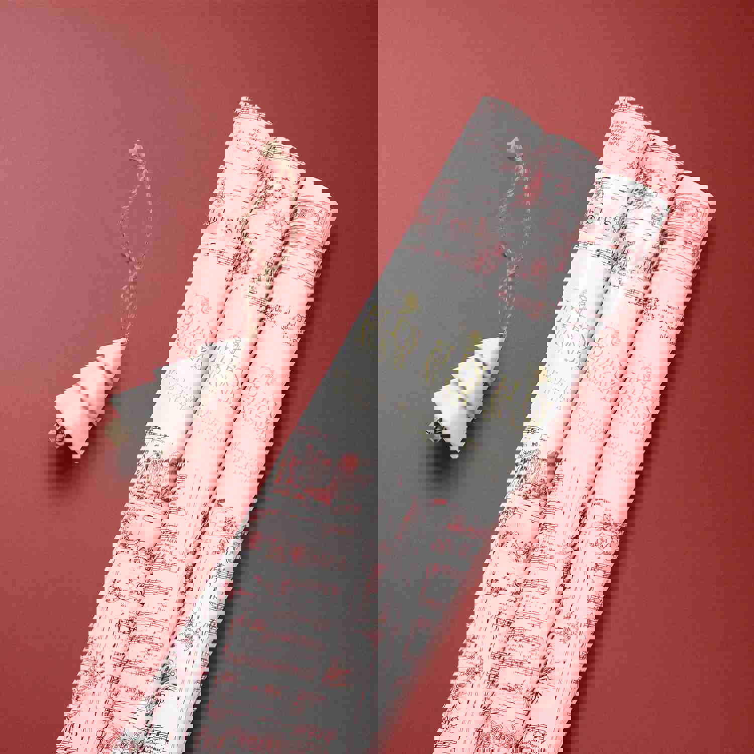 Vintage Christmas Carol Red Wrapping Paper Rolls | Festive Holiday Music Sheets Gift Wraps