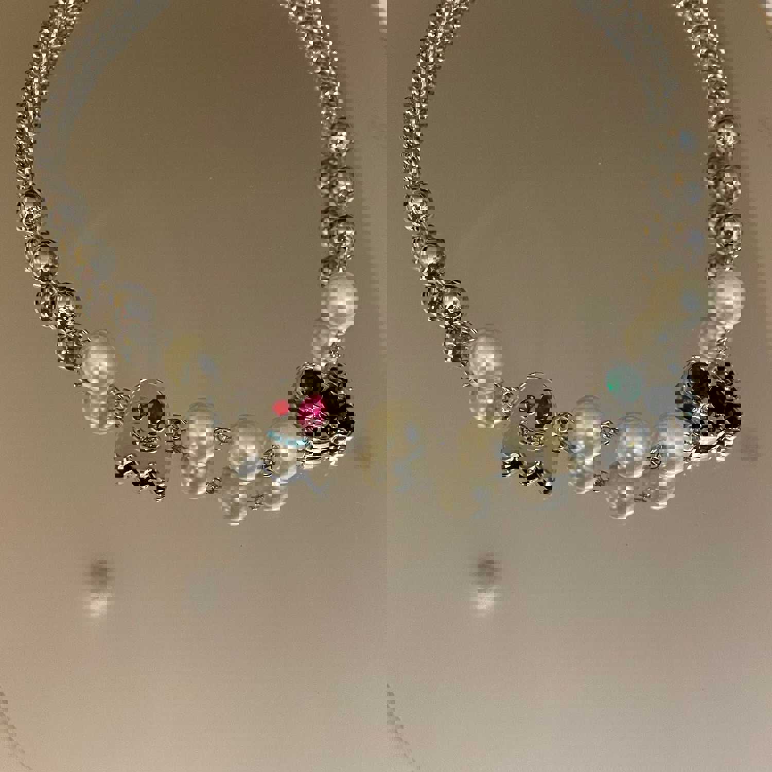 Halloween Funny Ghost Necklaces Scary Creative Pearl Crystals Cactus Pendant Short Clavicle Chain Womens Accessories