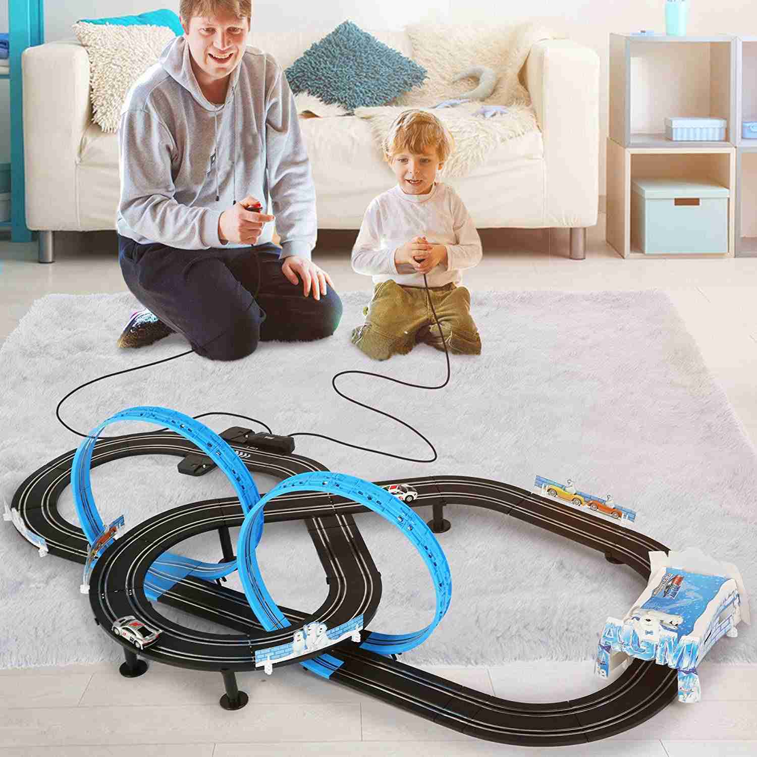Children’s Electric Racing Track Set with 2 Slot Cars (1:64 Scale) and 20ft Track