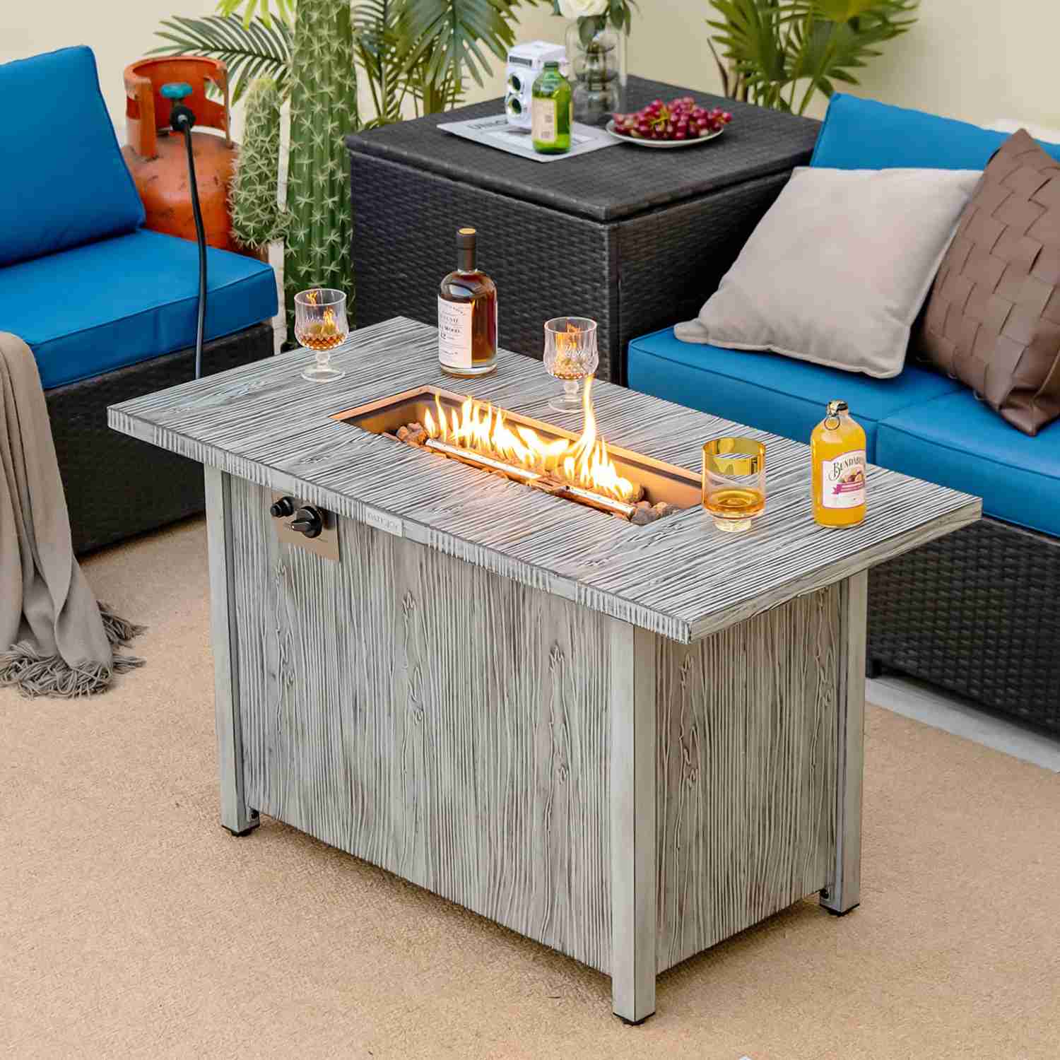 Tangkula 43 Inch Propane Fire Pit Table with Removable Lid, 50,000 BTU Outdoor Gas Fire Table