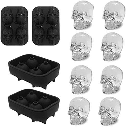 3D Skull Ice Mold - 5 Pack, Easy Release Silicone Mold for Ice Cubes and Spheres, BPA Free