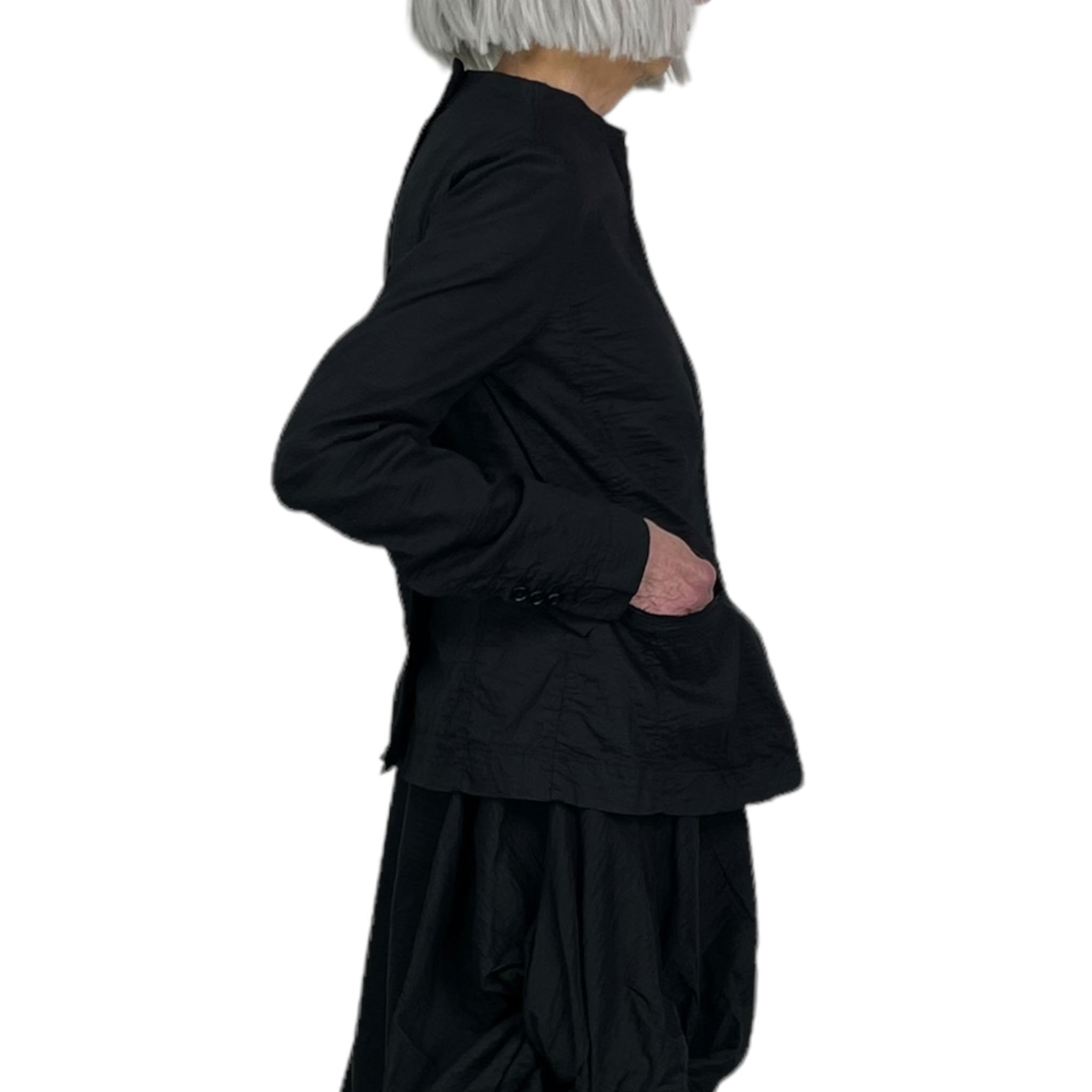 Long Sleeve Collarless Button Front Jacket