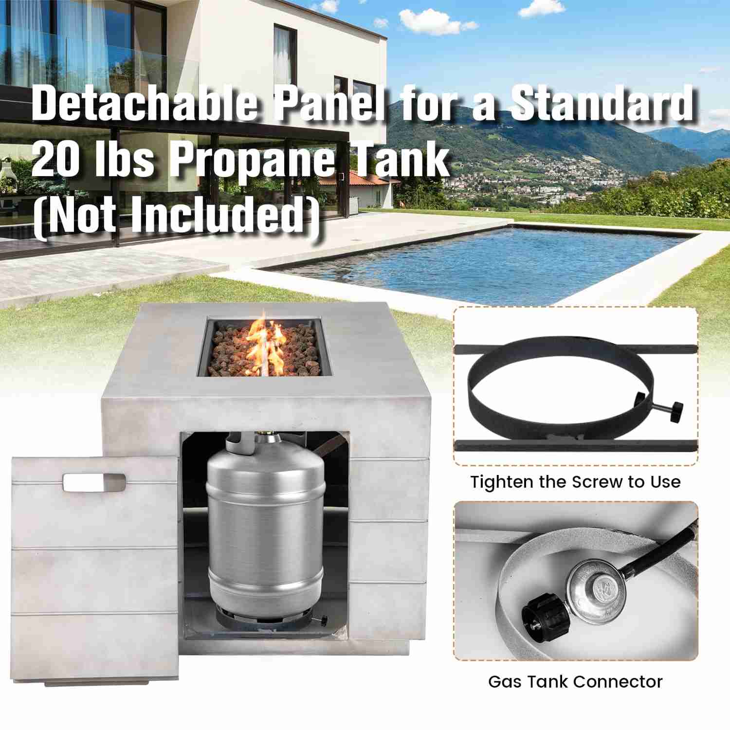 Tangkula 43-inch Concrete Propane Gas Fire Pit Table