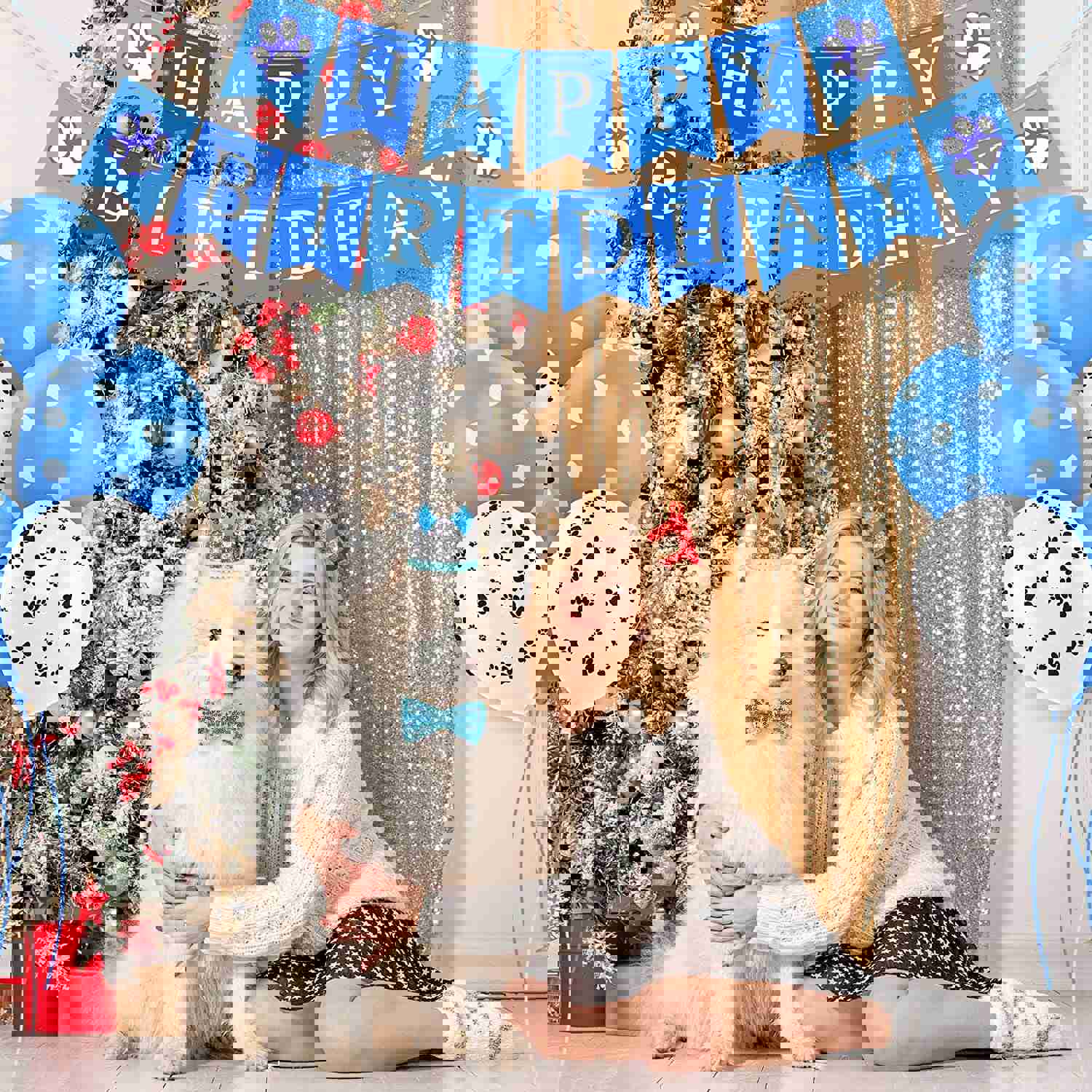 Dog Birthday Party Supplies Set with Bandana, Hat, Bowtie, and Balloons
