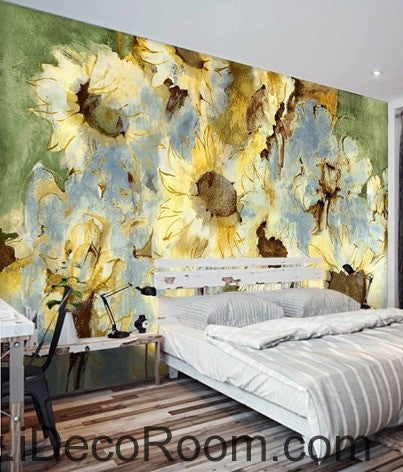 Abstract Yellow Sunflowers Flower Wallpaper Wall Decals for Home Decor