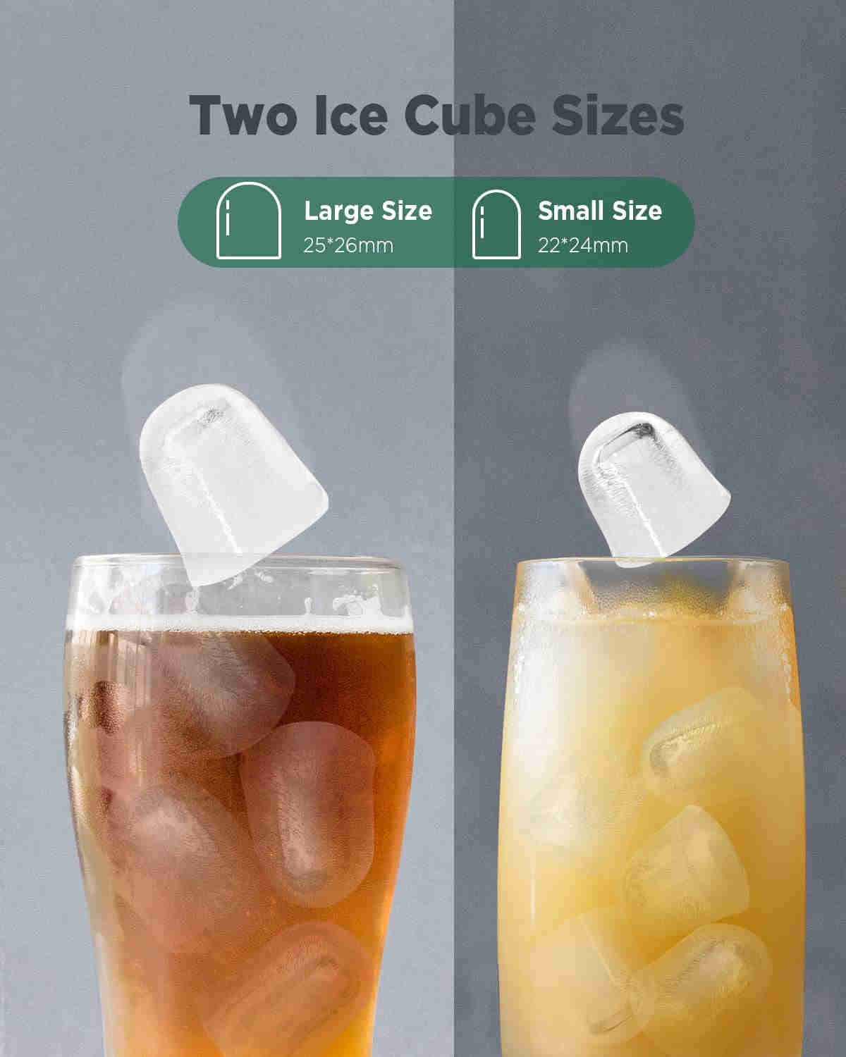 Countertop Ice Maker, 9 Cubes Ready in 6 Mins, 26Lbs in 24Hrs, Self-Cleaning, 2 Sizes of Bullet Ice, Green