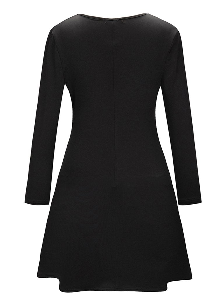 Fashion Christmas Elk Printing Round Neck Long Sleeve Flared Midi Dress
