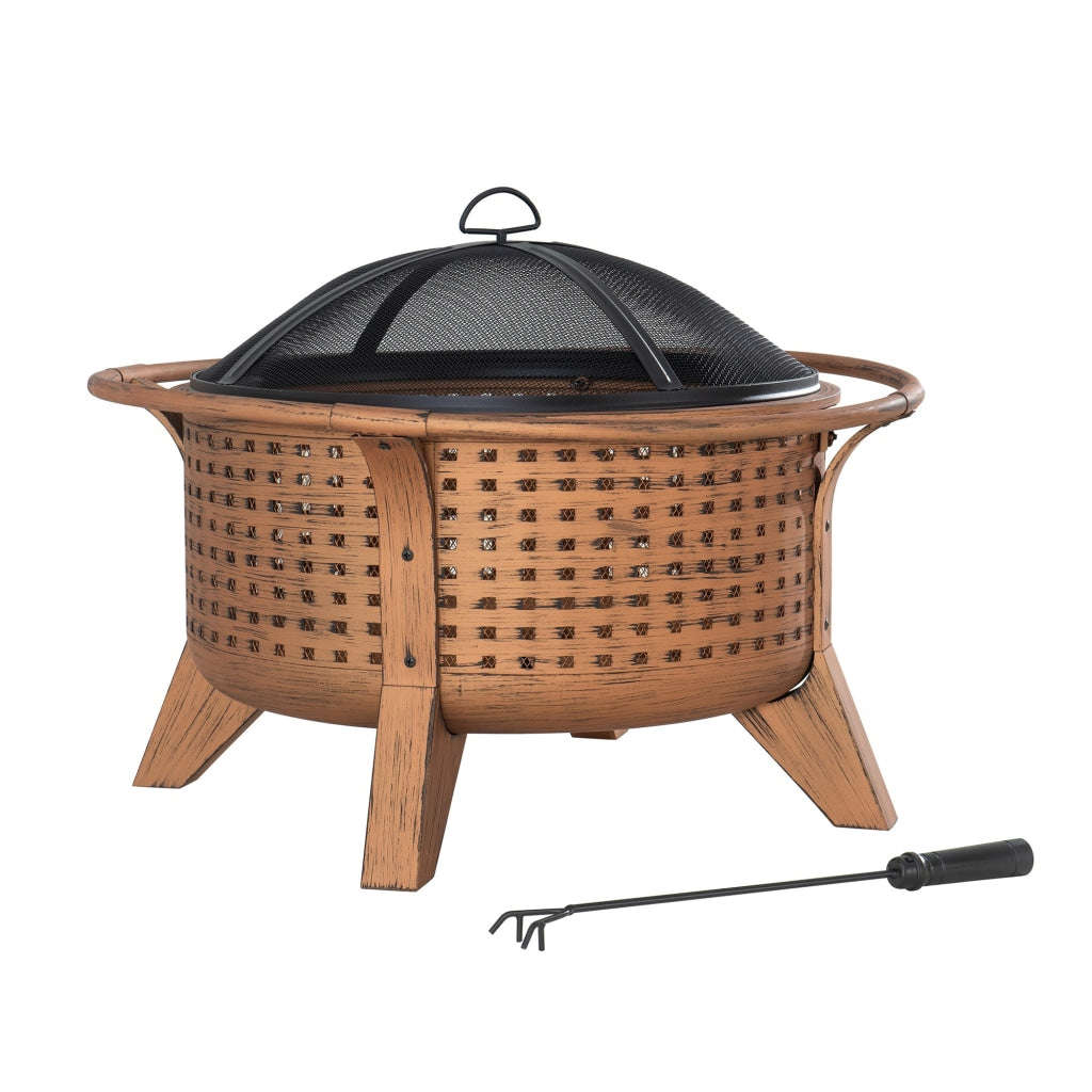 Sunjoy 30 in. Outdoor Fire Pit with Spark Screen and Fire Poker