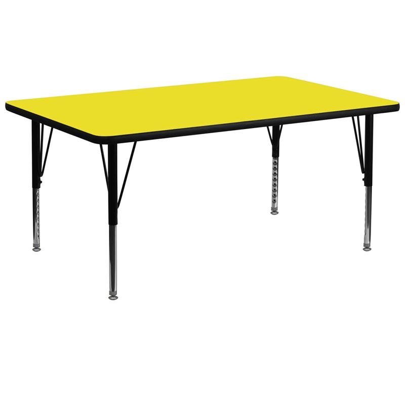 Flash Furniture 30W x 72L Rectangular Yellow HP Laminate Activity Table - Height Adjustable Short Legs