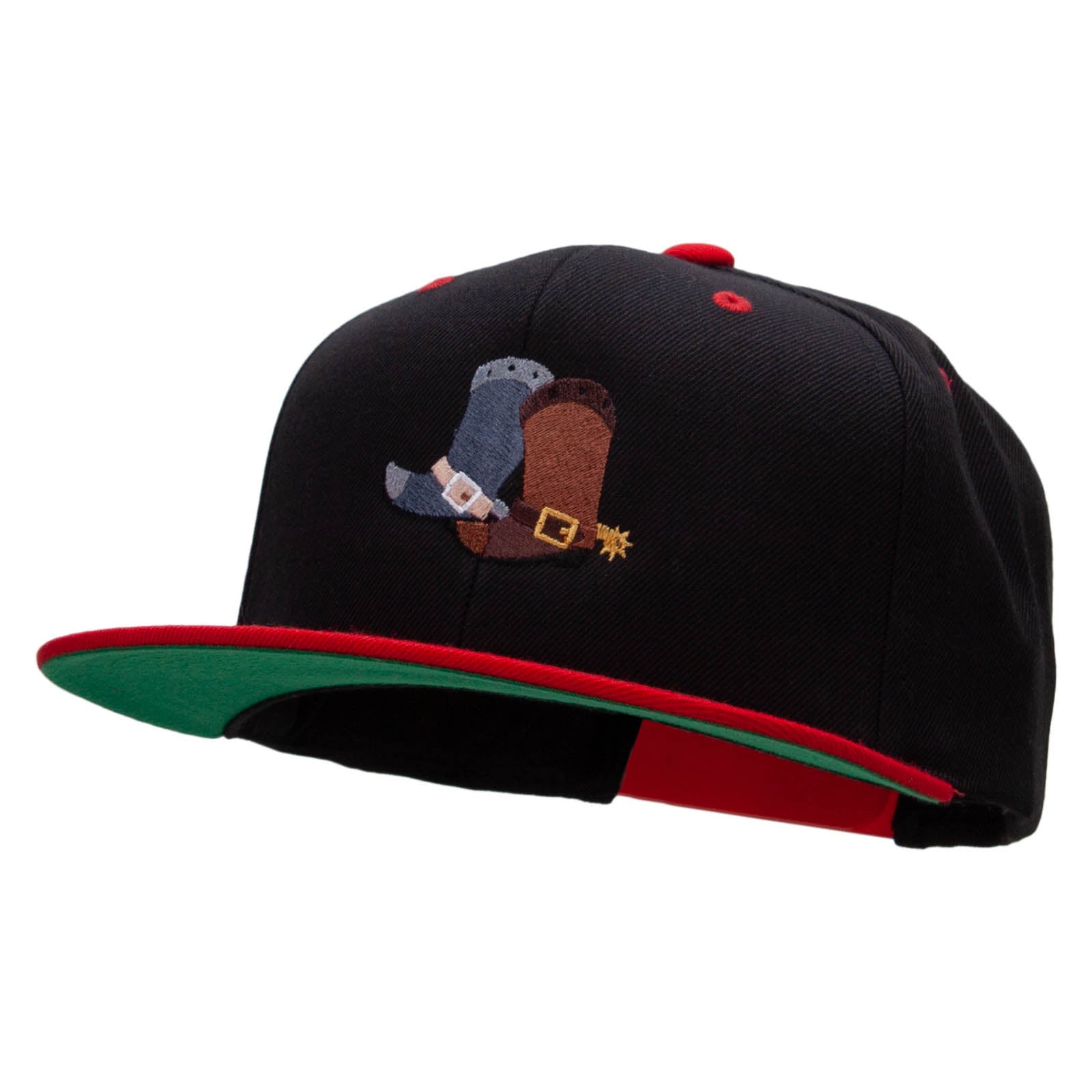 Cute Cowboy Boots Embroidered Wool Blend 2 Tone Classic Snapback Hat